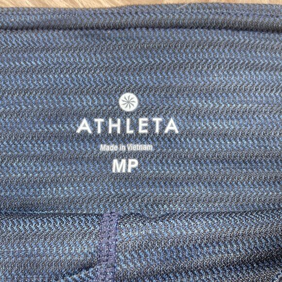 Athleta Jacquard Mantra High Waisted Mesh Detail Capri Legging Navy Blue Stripe - Picture 6 of 12